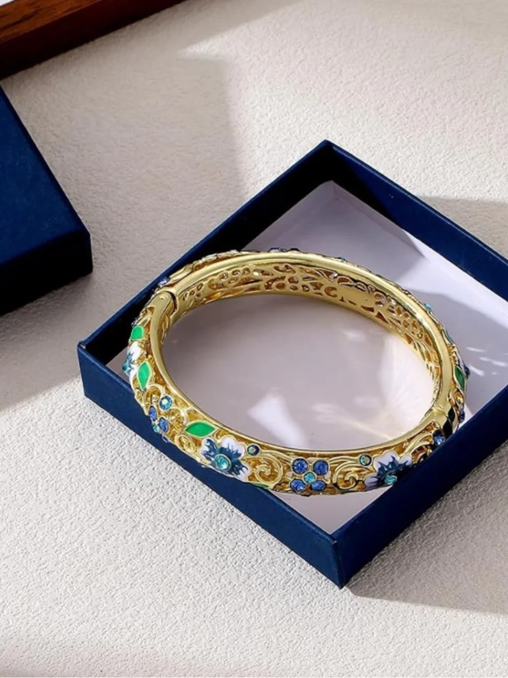 Cloisonne Floral Enamel Gold Bangle
